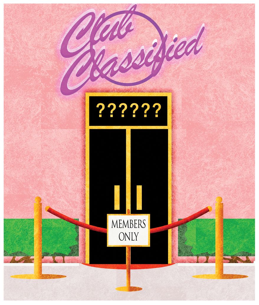 Security clearances of intelligence operatives illustration by Alexander Hunter/The Washington Times