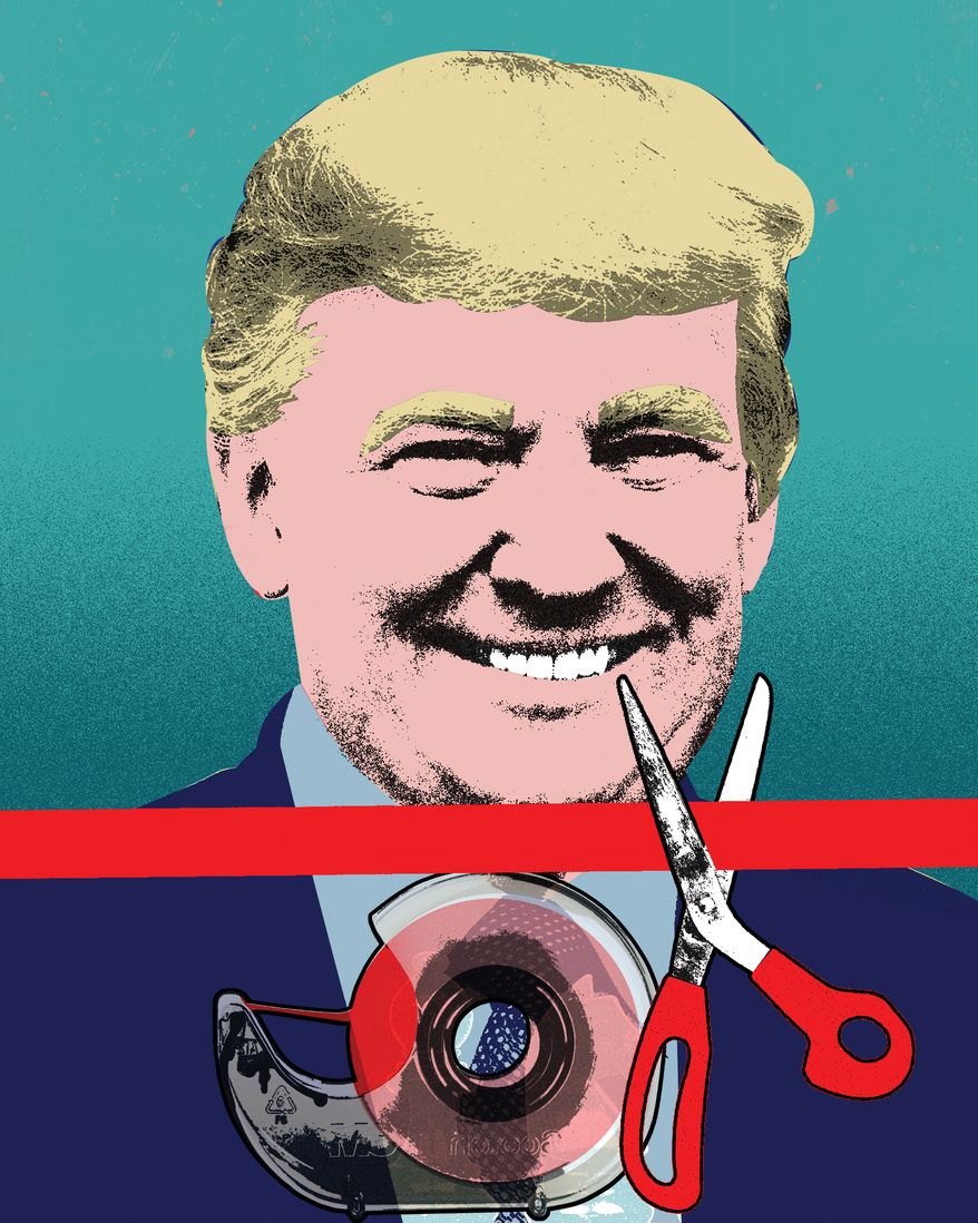 Trump and regulatory reform illustration by Linas Garsys / The Washington Times