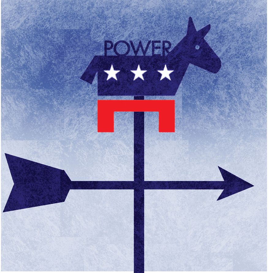 Democrats' principles and controlling political power illustration by Alexander Hunter/The Washington Times