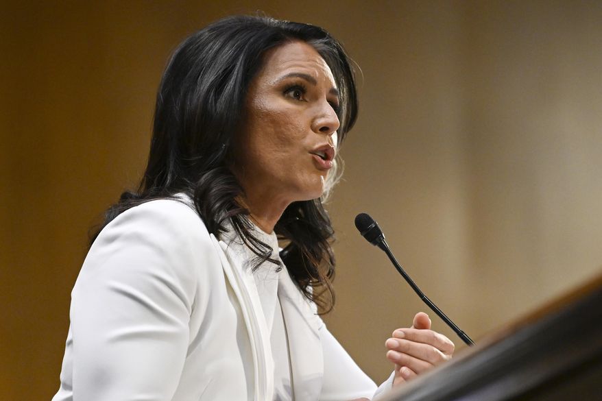 Former Rep. Tulsi Gabbard, President Donald Trump's choice to be the Director of National Intelligence, appears before the Senate Intelligence Committee for her confirmation hearing on Capitol Hill, Thursday, Jan. 30, 2025, in Washington. (AP Photo/John McDonnell)