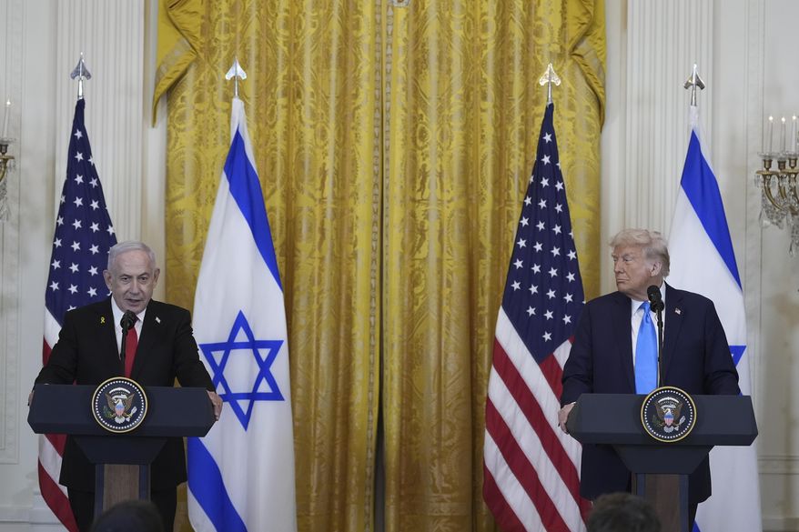 Israeli Prime Minister Benjamin Netanyahu speaks during a news conference with President Donald Trump in the East Room of the White House, Tuesday, Feb. 4, 2025, in Washington. (AP Photo/Alex Brandon)