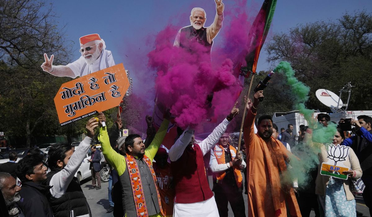 NextImg:Modi’s party wins most seats in high-stakes state election in the New Delhi region