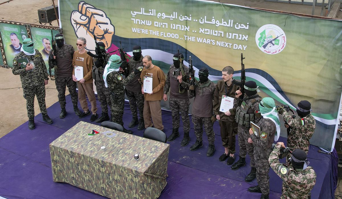 NextImg:Hamas releases 3 more Israeli hostages for dozens of Palestinian prisoners under Gaza ceasefire