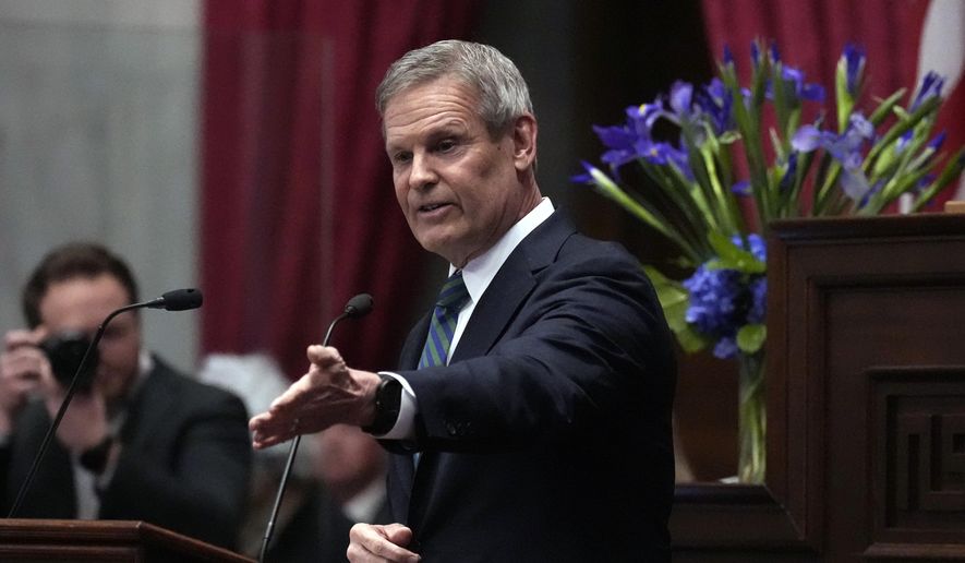 Tennessee Gov. Bill Lee delivers his State of the State address in Nashville on Monday, Feb. 10, 2025. (AP Photo/Mark Humphrey) **FILE **