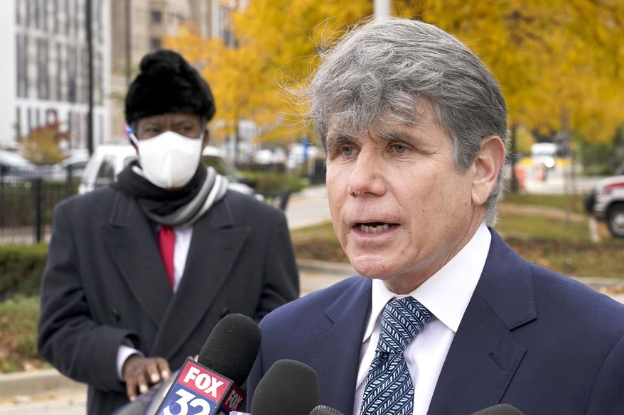 Former Illinois Gov. Rod Blagojevich speaks on Oct. 21, 2020, during a news conference in Chicago. (AP Photo/Charles Rex Arbogast) **FILE**
