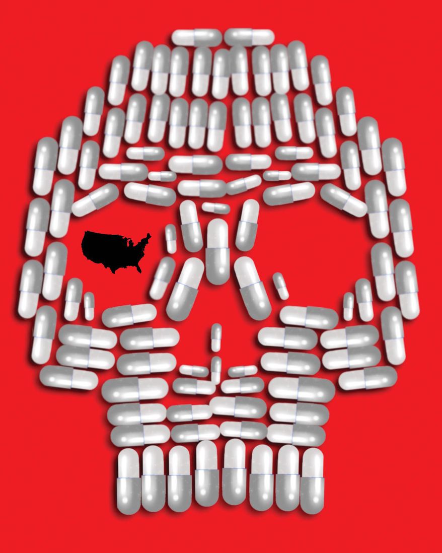 Illegal drug crisis in the United States of America illustration by Linas Garsys / The Washington Times