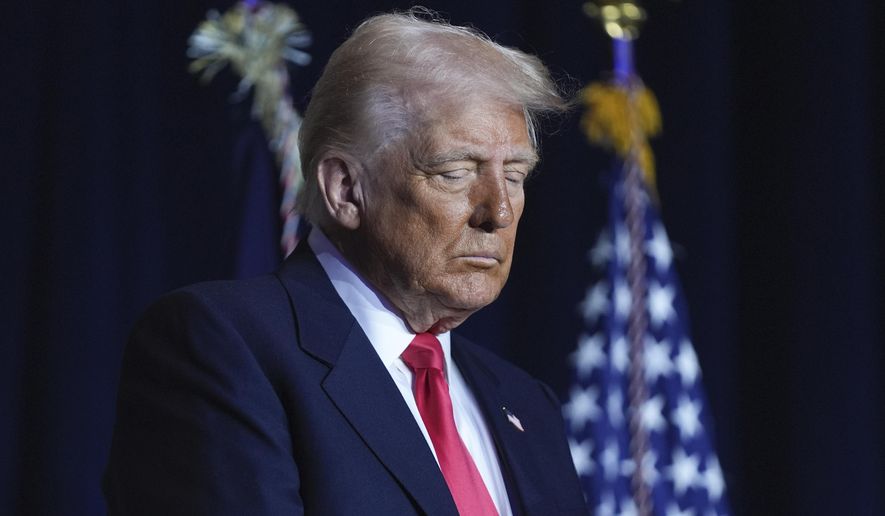 President Donald Trump attends the National Prayer Breakfast at Washington Hilton, Thursday, Feb. 6, 2025, in Washington. (AP Photo/Evan Vucci)