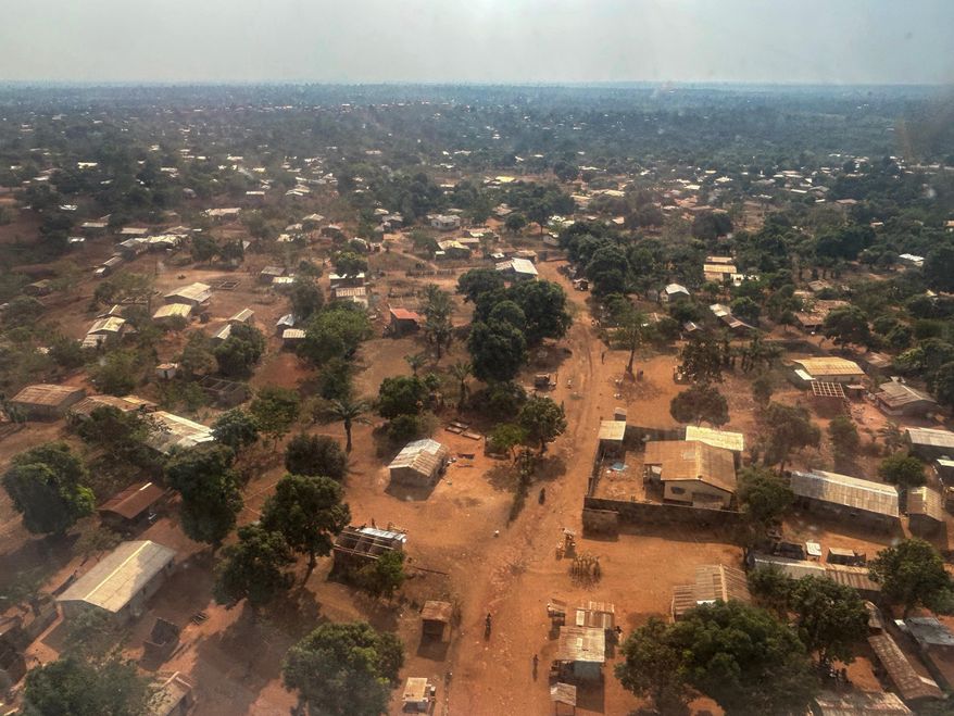 FILE - An arial view of Bangui, Central African Republic, is seen on March. 8, 2024. (AP Photo/Sam Mednick, File)