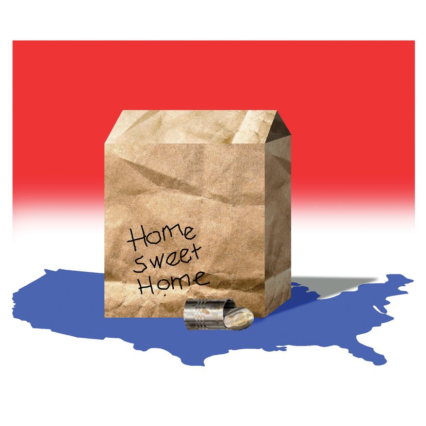 Homeless in the United States of America illustration by Alexander Hunter/The Washington Times