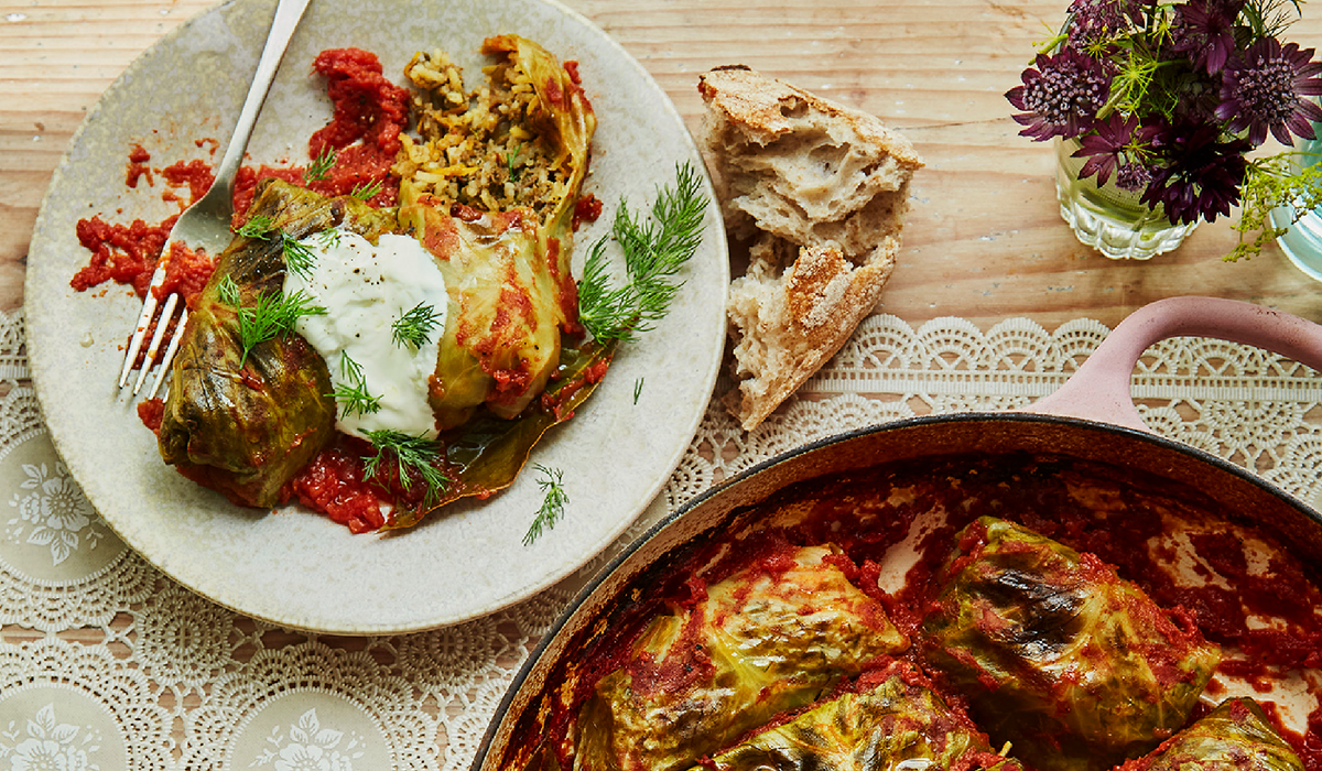 NextImg:Cabbage rolls with sauerkraut leaves, beef and rice in tomato sauce, new recipe from ‘Kapusta’