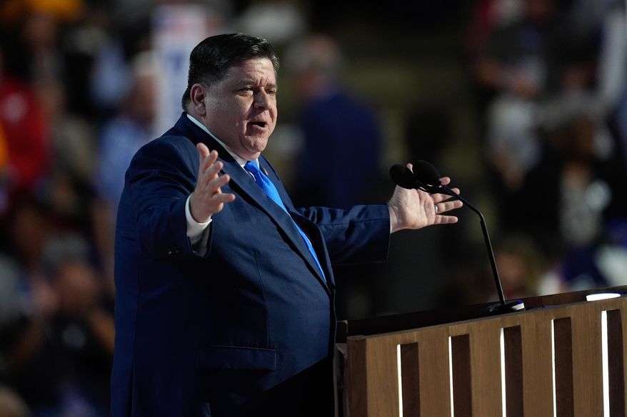 FILE - Illinois Gov. JB Pritzker speaks during the Democratic National Convention, in Chicago, Aug. 20, 2024. (AP Photo/Paul Sancya, File)