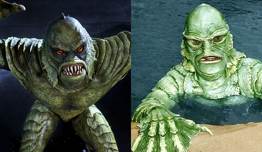 Creature from the Black Lagoon as imagined for Universal Epic Universe's Dark Universe's "Monsters Unchained: The Frankenstein Experiment" compared to the creature from the 1954 film.