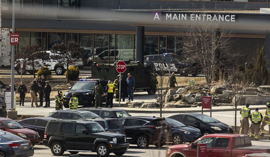 Law enforcement respond to the scene of a shooting at UPMC Memorial Hospital in York, Pa. on Saturday, Feb. 22, 2025. (Sean Simmers /The Patriot-News via AP)