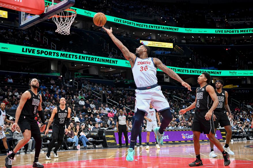 Washington Wizards guard Marcus Smart (36) putting up a shot during the first quarter of an NBA game against the Brooklyn Nets at Capital One Arena in Washington D.C., February 24, 2025. (Photo for the Washington Times)