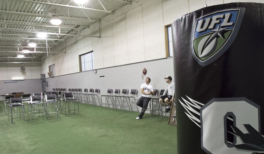 The former batting cage is converted into a player meeting room for the UFL Omaha Nighthawks at Rosenblatt Stadium in Omaha, Neb., on Friday, Oct. 1, 2010. (AP Photo/Nati Harnik) **FILE**