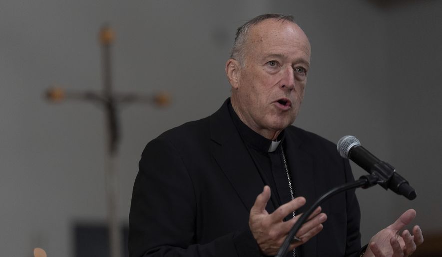 Cardinal Robert McElroy of San Diego, who was named in January as the archbishop of Washington, D.C. by Pope Francis, speaks during a news conference Thursday, Feb. 27, 2025, in San Diego. (AP Photo/Gregory Bull) **FILE**