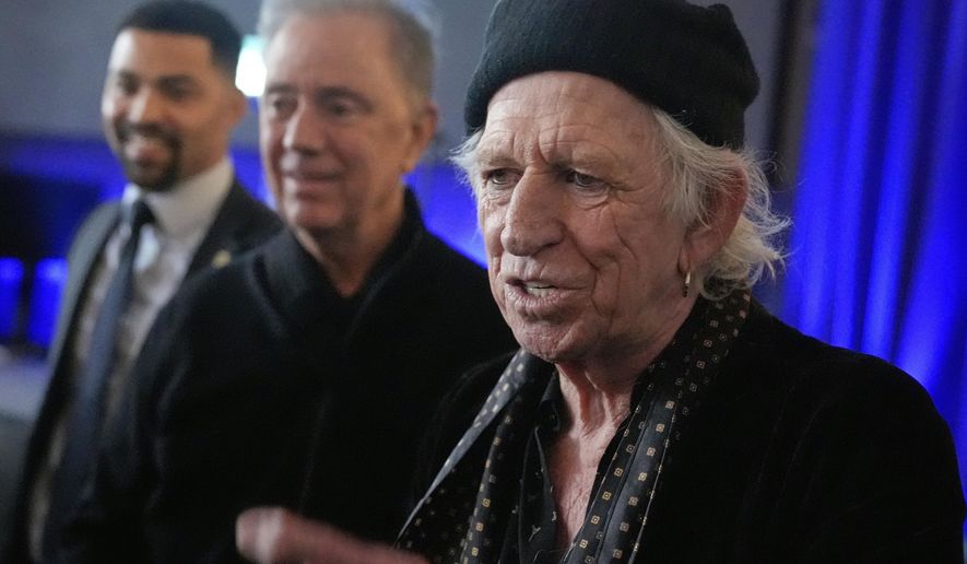 Keith Richards greets people before receiving the first Connecticut Governor's Award of Excellence in Westport, Conn., Wednesday, March 5, 2025. (AP Photo/Seth Wenig)