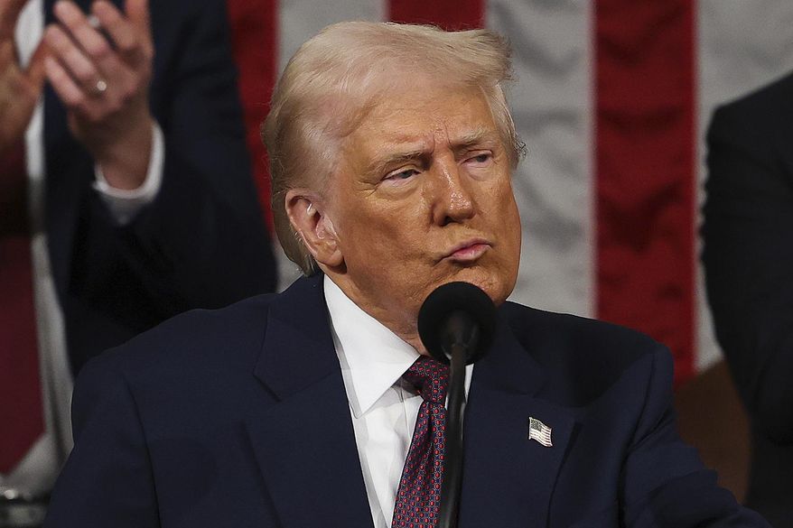 President Donald Trump addresses a joint session of Congress at the Capitol in Washington, Tuesday, March 4, 2025. (Win McNamee/Pool Photo via AP) ** FILE **