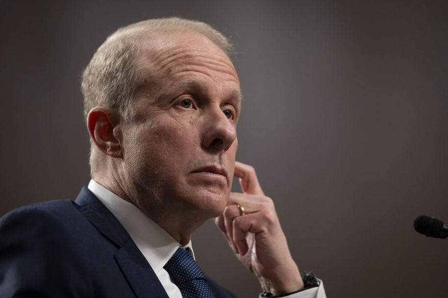 Stephen Feinberg, President Donald Trump's choice to be deputy secretary of defense, appears before the Senate Armed Services Committee for his confirmation hearing, on Capitol Hill in Washington, Tuesday, Feb. 25, 2025. (AP Photo/Ben Curtis)