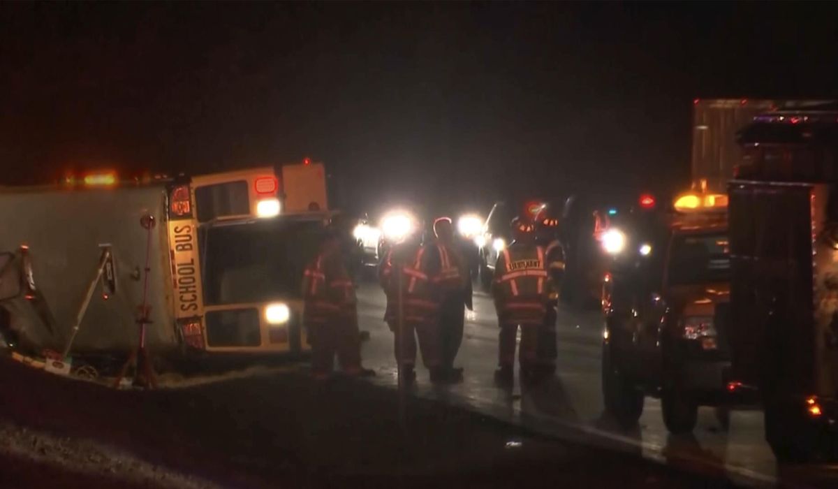 NextImg:15 injured when school bus overturns on Garden State Parkway in New Jersey