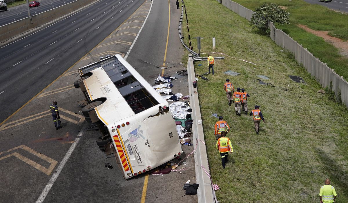 NextImg:12 dead, dozens hurt as a bus overturns and passengers are thrown on a highway in South Africa