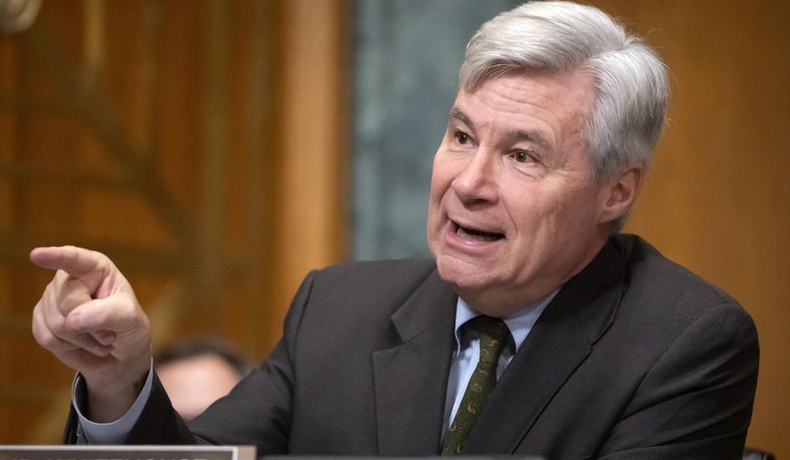 Sen. Sheldon Whitehouse, D-R.I., speaks during a hearing of the Senate Committee on Finance on Capitol Hill, Thursday, March 6, 2025, in Washington. (AP Photo/Mark Schiefelbein)