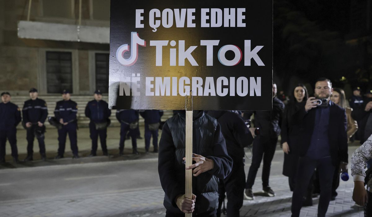 NextImg:Albanian opposition protests TikTok ban alleging censorship ahead of election
