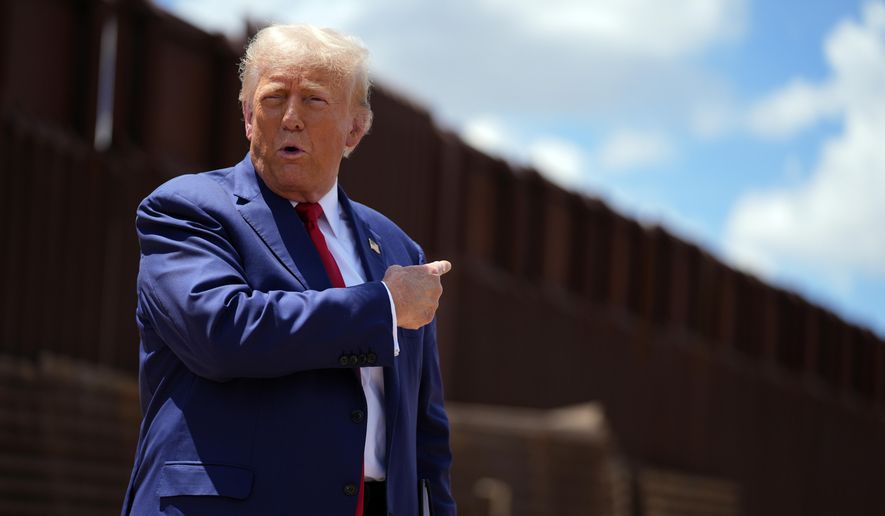 Republican presidential nominee former President Donald Trump speaks along the southern border with Mexico, on Aug. 22, 2024, in Sierra Vista, Ariz. (AP Photo/Evan Vucci) **FILE**