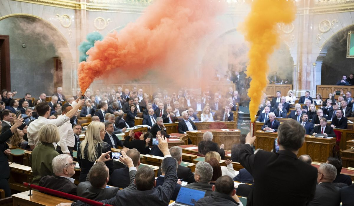 NextImg:Protesters block traffic in Hungary in opposition to new law banning LGBTQ+ Pride events