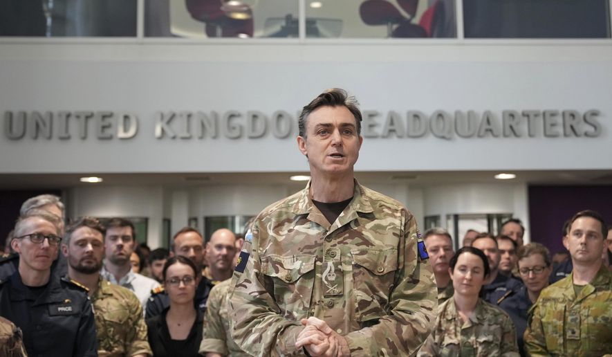 Gen. Nick Perry, Chief of Joint Operations, speaks during a visit by Britain's Prime Minister Keir Starmer at a military base to meet planners mapping out next steps in the Coalition of the Willing in Northwood, London, on Thursday, March 20, 2025. (AP Photo/Alastair Grant, Pool) **FILE**