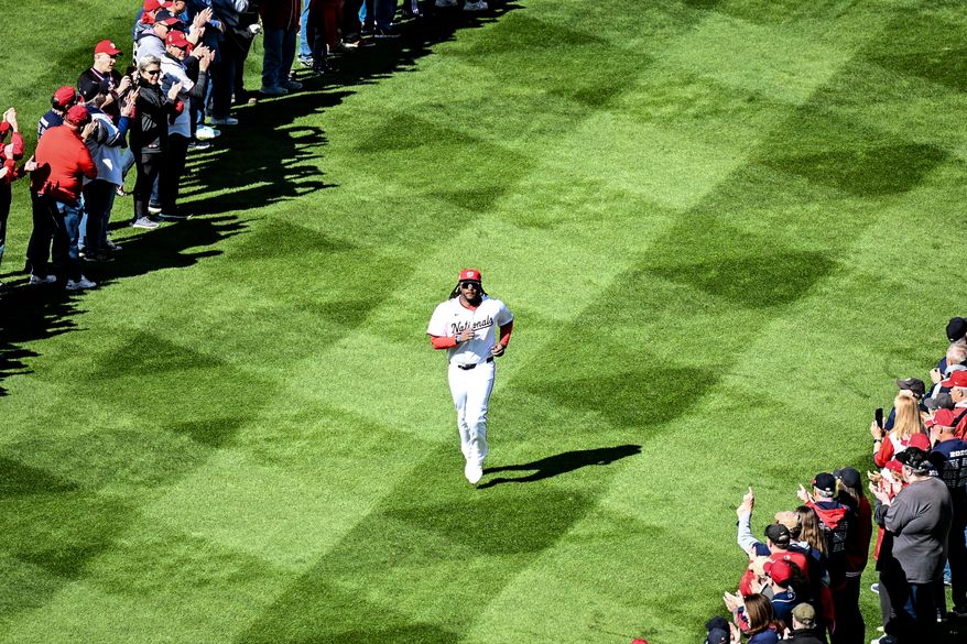 WASHINGTION, D.C. - Washington Nationals Left Fielder, James Wood (29) is introduced. The Washington Nationals begin the 2025 MLB Season on Opening Day against the Philadelphia Phillies on March 27, 2025. (Joe Glorioso / All-Pro Reels)