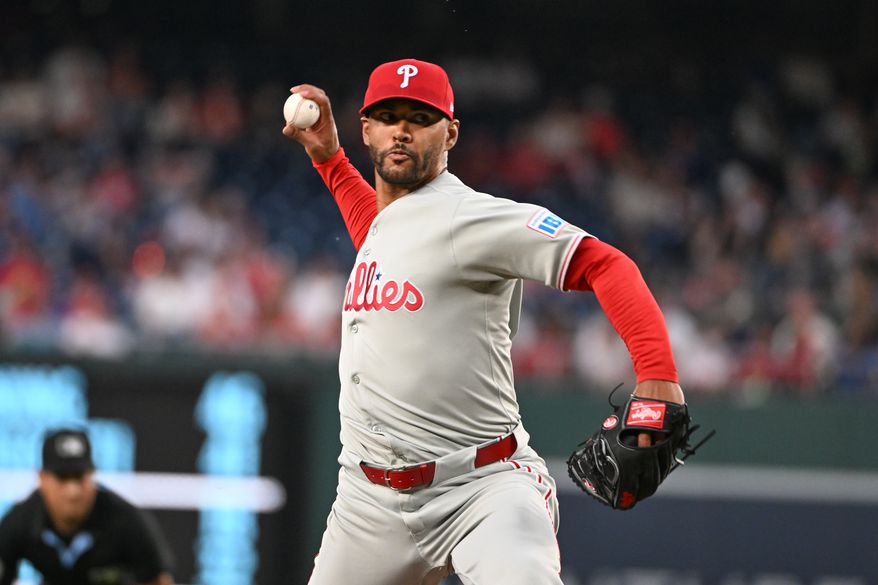 Philadelphia Phillies starting pitcher Joe Ross (41) throwing a pitch during the ninth inning of an MLB game against the Washington Nationals at Nationals Park in Washington D.C., March 29, 2025. (Photo by All-Pro Reels for Washington Times Sports)