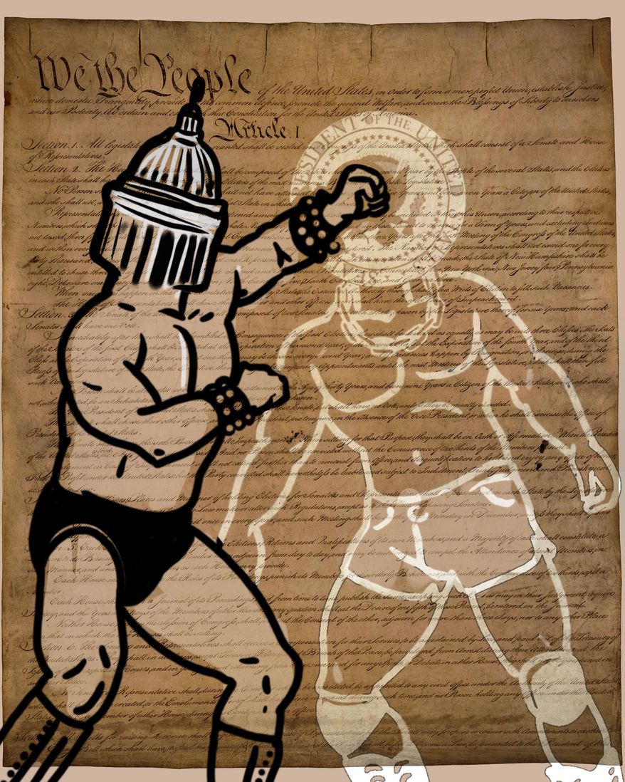 U.S. Constitution, Congress and the president illustration by Linas Garsys / The Washington Times