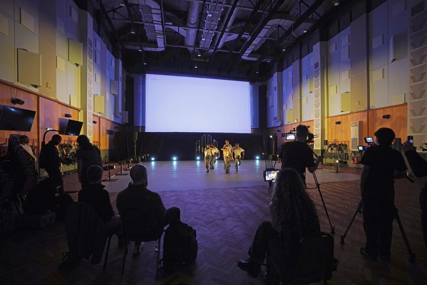 Dancers rehearse at Abbey Road's Studio One in London on Thursday, March 27, 2025. (AP Photo/Kin Cheung)