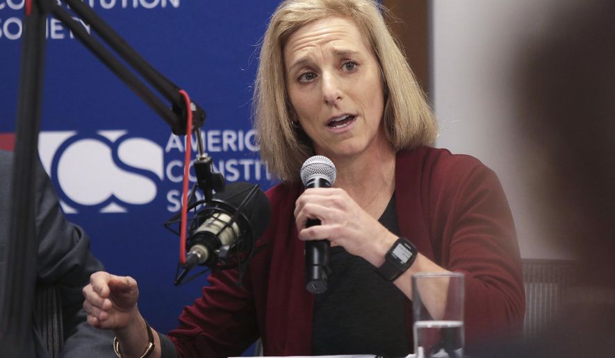 FILE - Dane County Circuit Court Judge Jill Karofsky speaks in Madison, Wis., on Nov. 19, 2019. (John Hart/Wisconsin State Journal via AP, File)