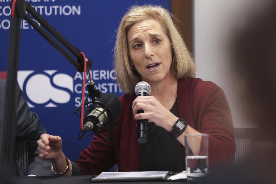 FILE - Dane County Circuit Court Judge Jill Karofsky speaks in Madison, Wis., on Nov. 19, 2019. (John Hart/Wisconsin State Journal via AP, File)