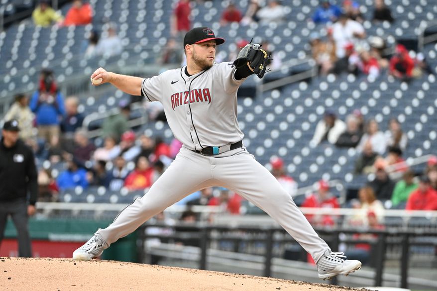 Arizona Diamondbacks starting pitcher Corbin Burnes (39) throwing a pitch during the second inning of an MLB game against the Arizona Diamondbacks at Nationals Park in Washington D.C., April 6, 2025. (Photo by All-Pro Reels for Washington Times Sports)
