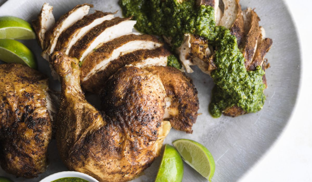 NextImg:Savory green chutney brings bright, fresh flavor to a simple roasted chicken for Passover
