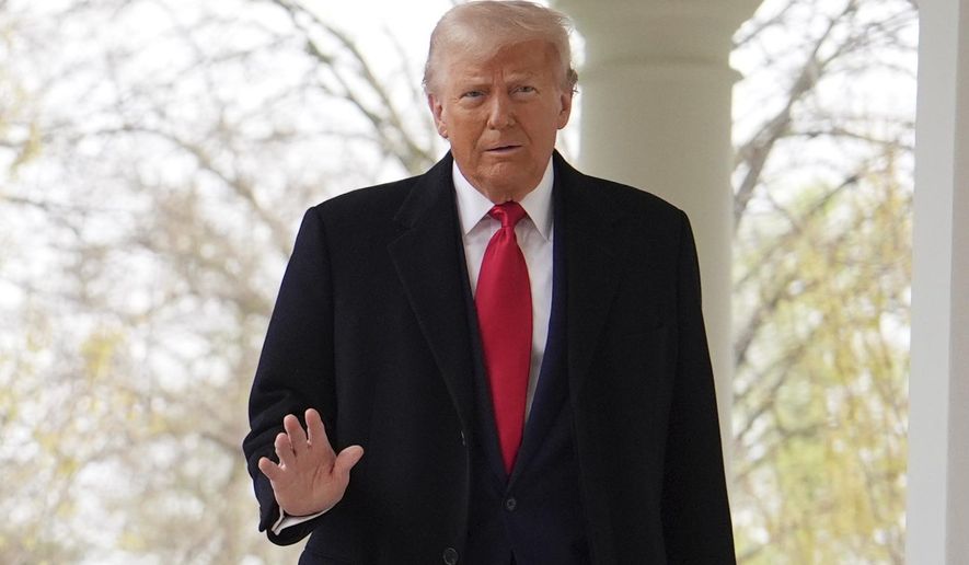 President Donald Trump walks from the Oval Office to speak at an event to announce new tariffs in the Rose Garden of the White House, Wednesday, April 2, 2025, in Washington. (AP Photo/Evan Vucci) **FILE**