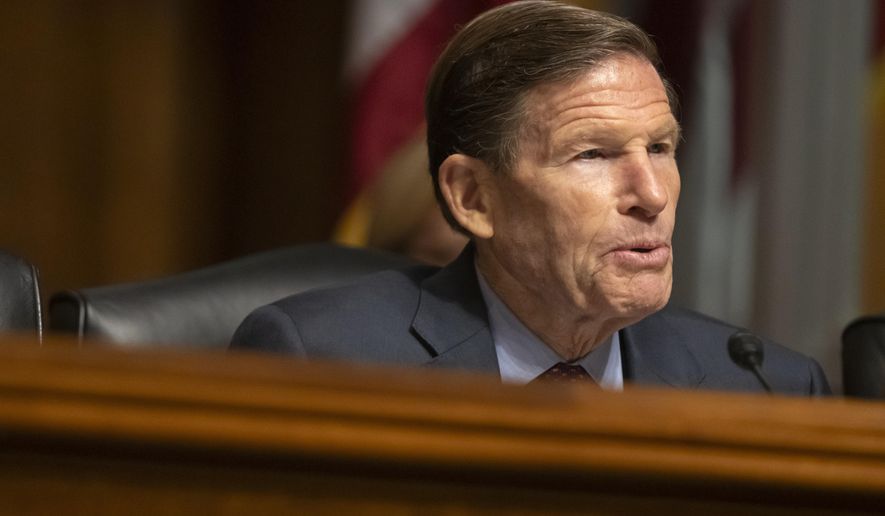 Sen. Richard Blumenthal, D-Conn., speaks during a hearing of the Senate Judiciary Subcommittee on Crime and Counterterrorism on Capitol Hill, Wednesday, April 9, 2025, in Washington. (AP Photo/Mark Schiefelbein)