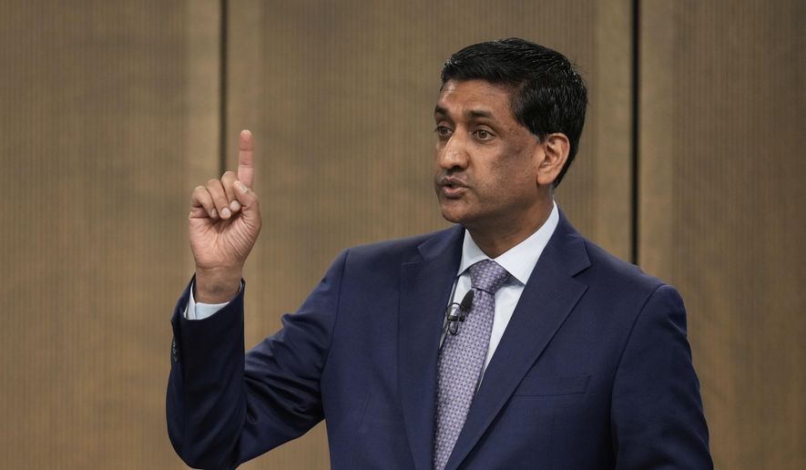 U.S. Rep. Ro Khanna (D-CA) speaks to the City Club of Cleveland, in Cleveland, Monday, April 14, 2025. (AP Photo/Sue Ogrocki) ** FILE **
