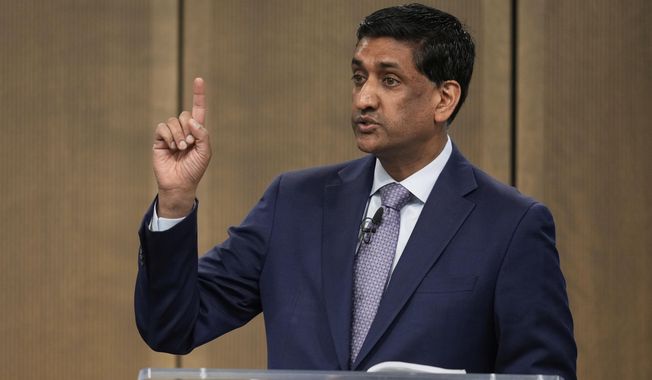 U.S. Rep. Ro Khanna (D-CA) speaks to the City Club of Cleveland, in Cleveland, Monday, April 14, 2025. (AP Photo/Sue Ogrocki)