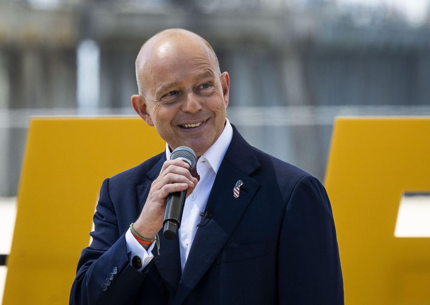 Author and former Fox News host Steve Hilton announced his run for California governor, as a Republican to replace Democrat Gavin Newsom, during an event in Huntington Beach, Calif., Tuesday, April 22, 2025. (Paul Bersebach/The Orange County Register via AP)