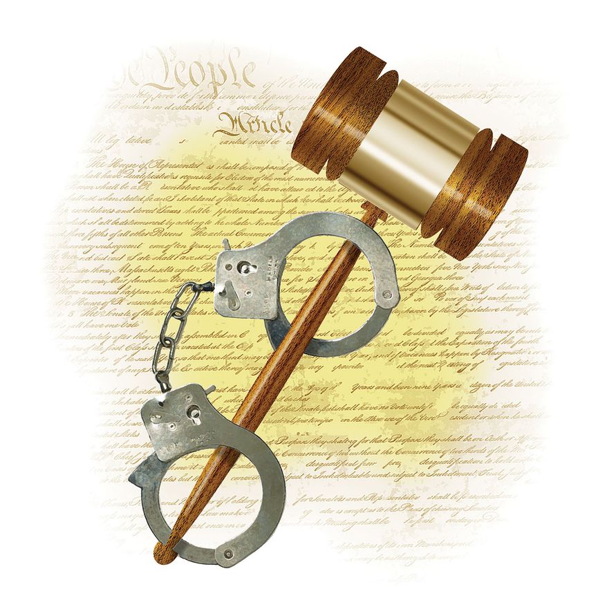 Arresting judges, the separation of powers, and the U.S. Constitution illustration by Alexander Hunter/The Washington Times