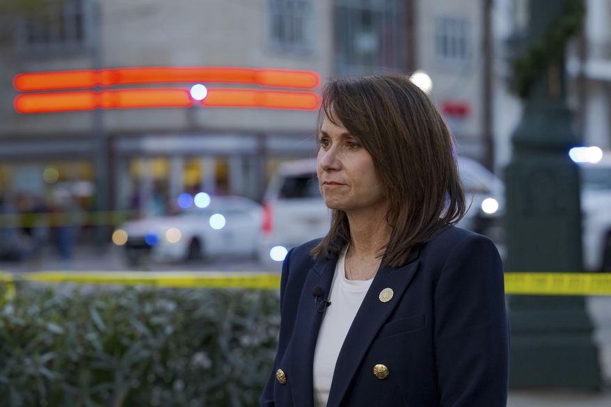 Louisiana Attorney General Liz Murrill speaks to reporters in New Orleans on Jan. 1, 2025. (AP Photo/Matthew Hinton) **FILE**
