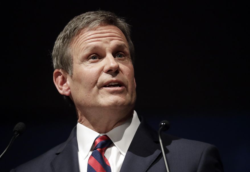 Tennessee Gov. Bill Lee delivers his inaugural address in War Memorial Auditorium, on Jan. 19, 2019, in Nashville, Tenn. (AP Photo/Mark Humphrey, File)