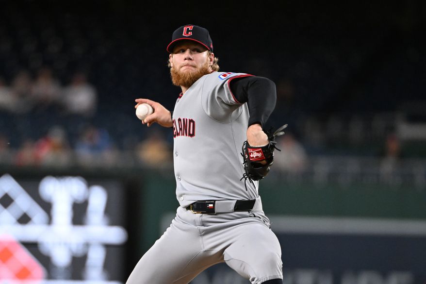 Cleveland Guardians pitcher Zak Kent (15) throwing a pitch during the ninth inning of the second game of a doubleheader against the Washington Nationals at Nationals Park in Washington D.C., May 6, 2025. (Photo by All-Pro Reels for Washington Times Sports)