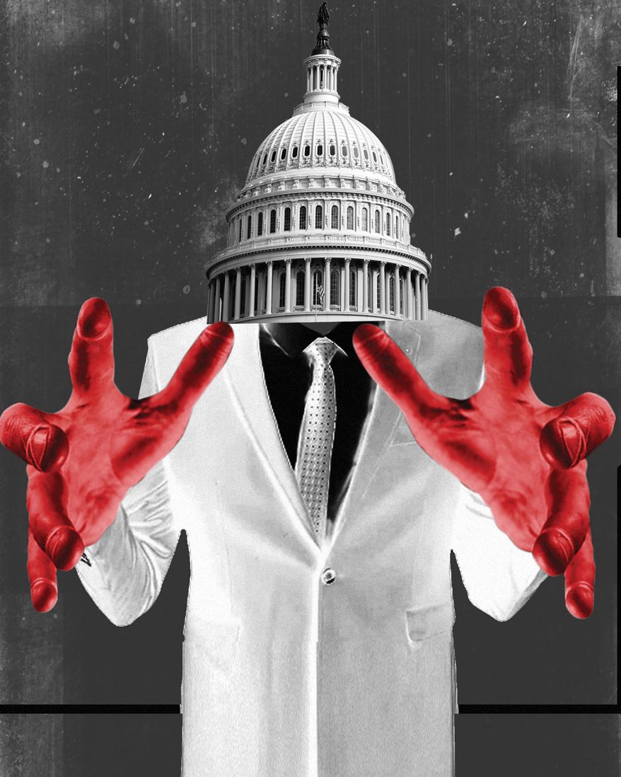 Congress and the federal government encroaching on citizens' rights illustration by Linas Garsys / The Washington Times