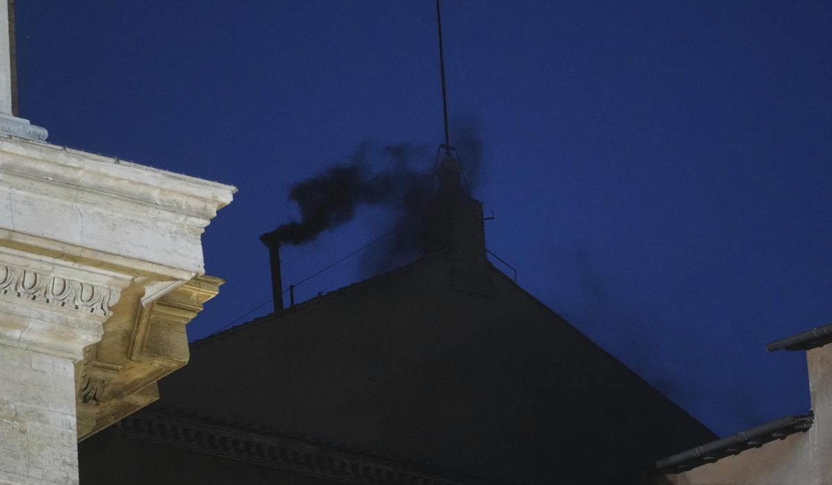 NextImg:Black smoke pours from Sistine Chapel chimney, indicating conclave hasn’t elected pope
