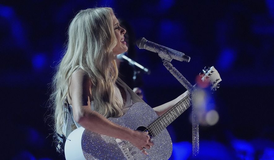 Megan Moroney performs "Stupid Boy" as a tribute to Keith Urban during the 60th annual Academy of Country Music Awards on Thursday, May 8, 2025, in Frisco, Texas. (AP Photo/Chris Pizzello)
